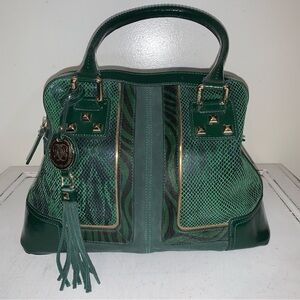 Sharif Patent Leather and Snake Print Shoulder Bag